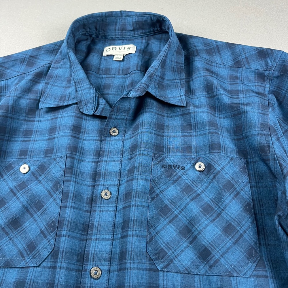 Orvis Mens XXL Blue Plaid Short Sleeve Button Down Performance Shirt Ventilated - Picture 2 of 8
